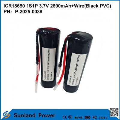 ICR18650 1S1P 3,7V 2600mAh+Przewód (czarny PVC) BATERIA