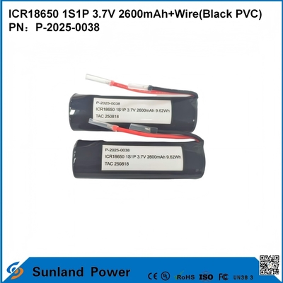 ICR18650 1S1P 3,7V 2600mAh+Przewód (czarny PVC) BATERIA